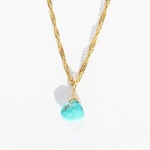 Dainty Turquoise Pendant Necklace Waterproof Gold Chain Hypoallergenic Jewelry